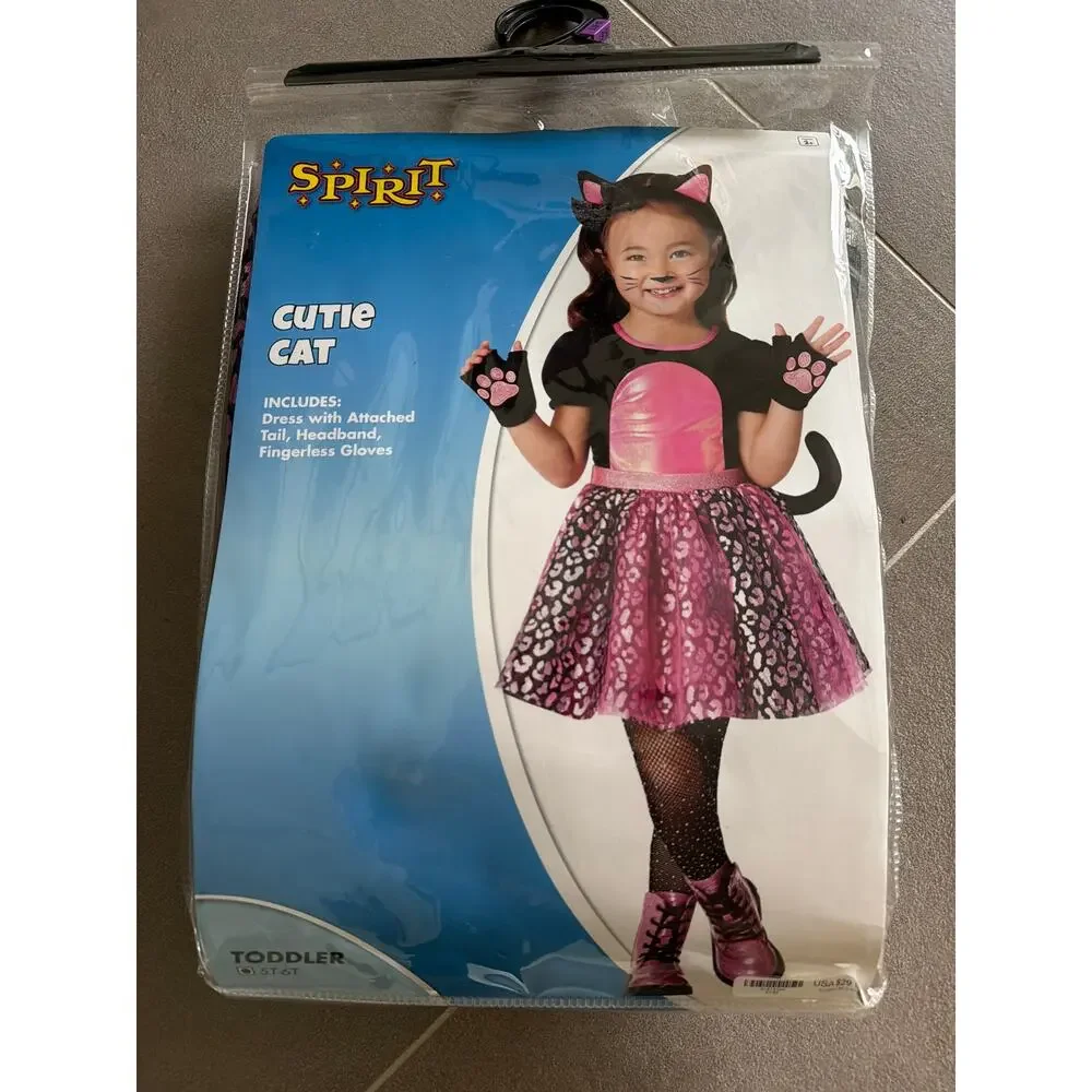 Toddler 5T-6T Official Spirit Halloween Cutie Cat Dress Costume Pink Black
